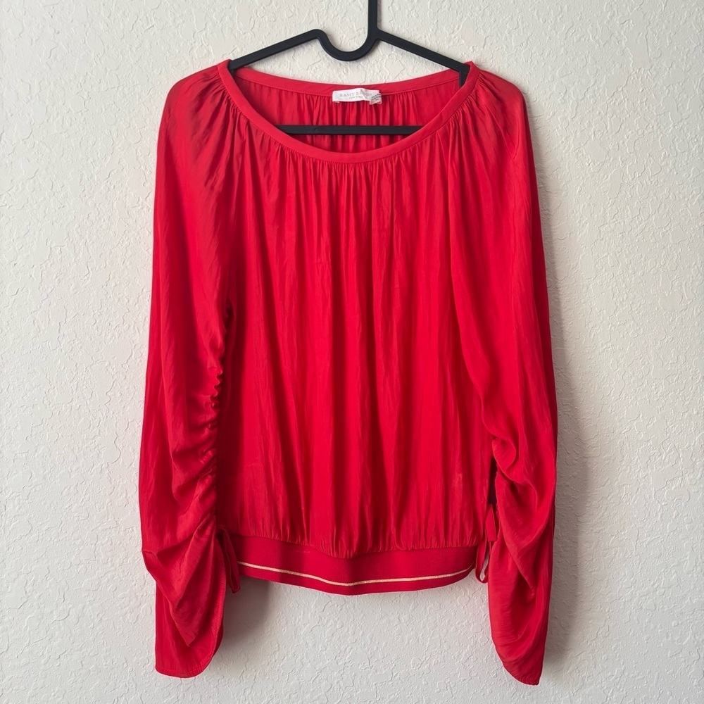 Ramy Brook | Women's Ruched Long Sleeve Flowy Blouse Size Small Red